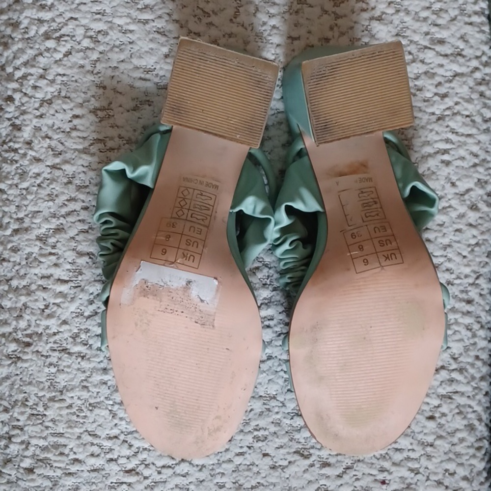 London Rag Genesis Mint Green Ruched Strap Detail Block Heel Sandal - Picture 9 of 10